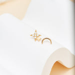 14K Gold Star & Moon Lab Diamond Cartilage Stud Earring Threadless Push Pin