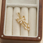 14G 14K Solid Gold Pear Lab Diamond Butterfly Dangle Belly Button Jewelry