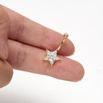 14K Solid Gold Marquise Lab Diamond Flower Barbell Belly Button Jewelry 14G