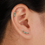 14K Solid Gold Moss Agate Cartilage Stud Threadless Flat Back Push Pin Earring