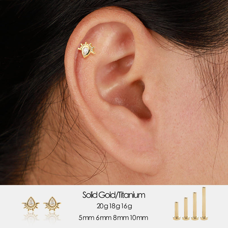 Pear Cut Lab Grown Diamond Flat Back Stud Earrings in 14K Solid Gold