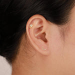 14K Gold Star & Moon Lab Diamond Cartilage Stud Earring Threadless Push Pin