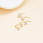 14K Solid Gold L-Shaped Lab Diamond Nose Studs 18G