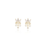 14K Solid Gold Lab Diamond Lotus Dangle Threadless Cartilage Flat Back Earring