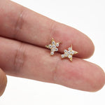 14K Solid Gold Lab Diamond Star Threadless Push Pin Flat Back Cartilage Stud Earring