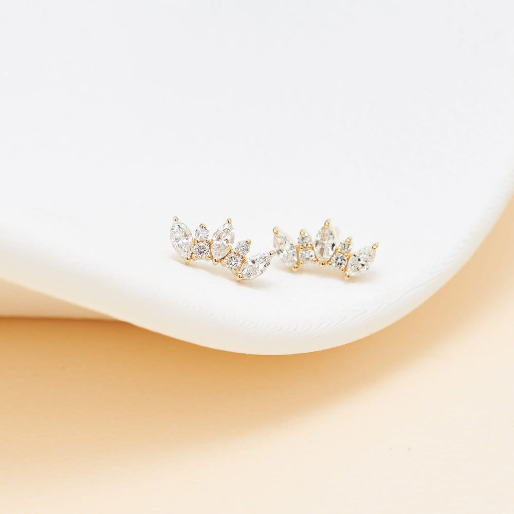 additional perspective of 14K solid gold marquise-cut lab diamond for cartilage piercing flat back stud earring 20g nickel...