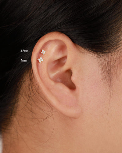 3.5mm/4mm 14K Solid Gold Flower Cartilage Stud Earrings, Threadless Push Pin Labret Stud