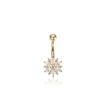 14K Solid Gold Marquise Lab Diamond Flower Barbell Belly Button Jewelry 14G