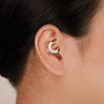 14K Solid Gold Baguette Lab Diamond Daith Clicker Hoop Earring Hinged Septum Ring 18G/16G