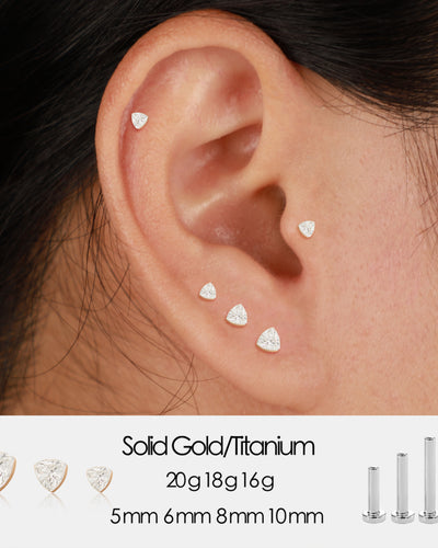 14K Solid Gold Invisible Set Triangle Lab Diamond Internal Threaded Helix Conch Cartilage Stud
