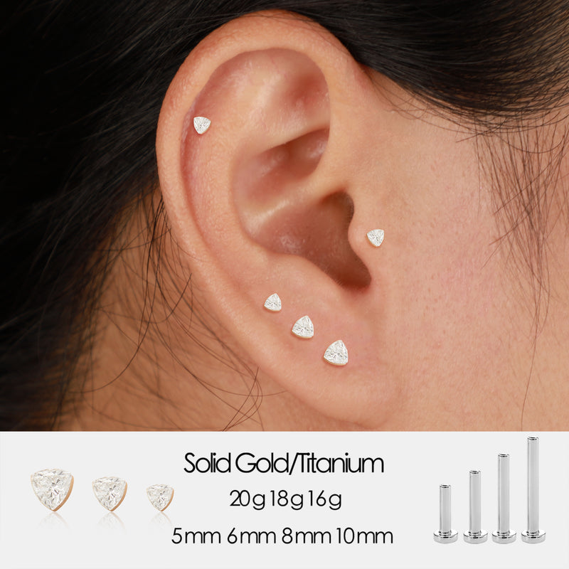 14K Solid Gold Invisible Set Triangle Lab Diamond Internal Threaded Helix Conch Cartilage Stud