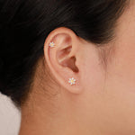 14K Solid Gold Lab Diamond Flower Flat Back Earring: Threadless Push Pin Stud