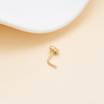 14K Solid Gold L-Shaped Flower Nose Stud
