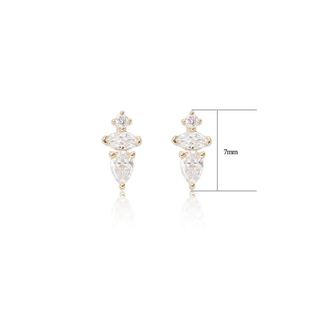 worn on model - 14K solid gold lab diamond for cartilage piercing flat back stud earring threadless design nickel-free
