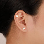 14K Solid Gold Heart Lab Diamond Stud, Threadless Flat Back Earrings for Cartilage, Conch, Earlobes