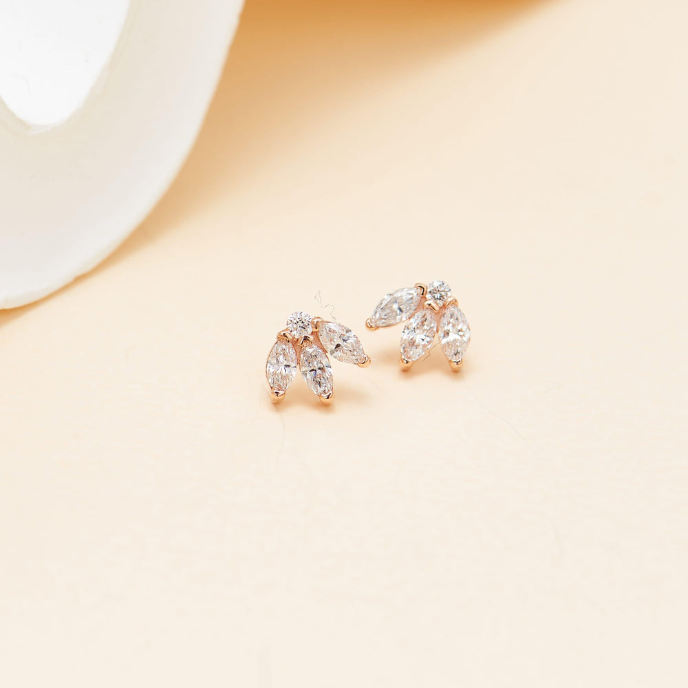 additional perspective of 14K rose gold lab diamond lotus flower for cartilage piercing flat back stud earring nickel-free