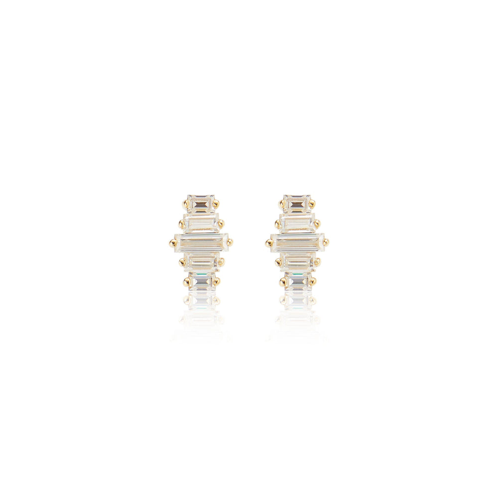 side angle of 14K solid gold baguette-cut lab diamond flat back stud earring nickel-free