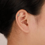 14K Solid Gold Marquise Moss Agate Leaf Stud Threadless Flat Back Cartilage Earring