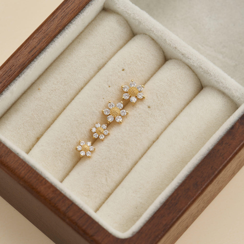 additional perspective of 14K solid gold lab diamond floral flat back stud earring threadless design nickel-free