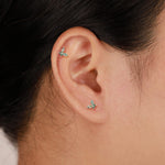 14K Solid Gold Marquise Moss Agate Butterfly Threadless Flat Back Earring