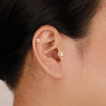 14K Solid Gold Baguette Lab Diamond Threadless Push Pin Flat Back Stud Earring