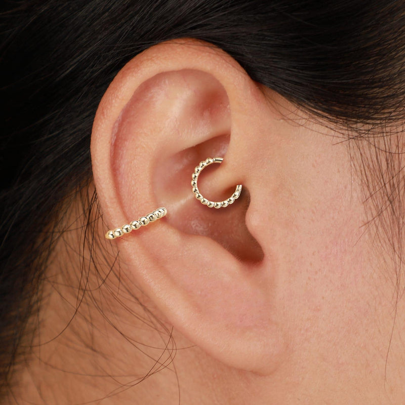 14K Solid Gold Bubble Conch Clicker Hoop Earrings Daith Cartilage Septum Ring