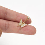 14K Gold Butterfly Belly Ring, Lab Diamond Navel Jewelry, 14G