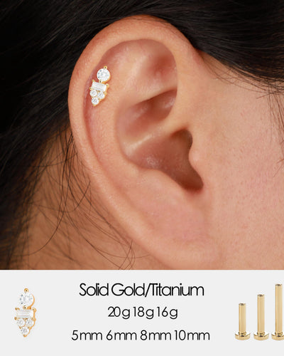 14K Solid Gold Lab Diamond Threadless Conch Flat Back Stud Earring