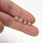 14K Solid Gold Lab Diamond Flower Flat Back Earring: Threadless Push Pin Stud