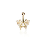 14K Gold Butterfly Belly Ring, Lab Diamond Navel Jewelry, 14G