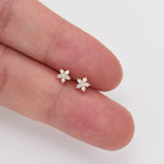 14K Solid Gold Lab Diamond Floral Push Pin Flat Back Earring 20G 18G 16G