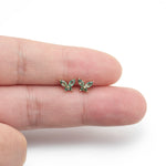14K Solid Gold Marquise Moss Agate Butterfly Threadless Flat Back Earring