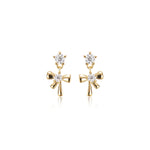 14K Solid Gold Lab Diamond Dangle Bow Tie Threadless Flat Back Earring