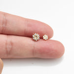 14K Solid Gold Floral Lab Diamond Threadless Cartilage Flat Back Stud Earring