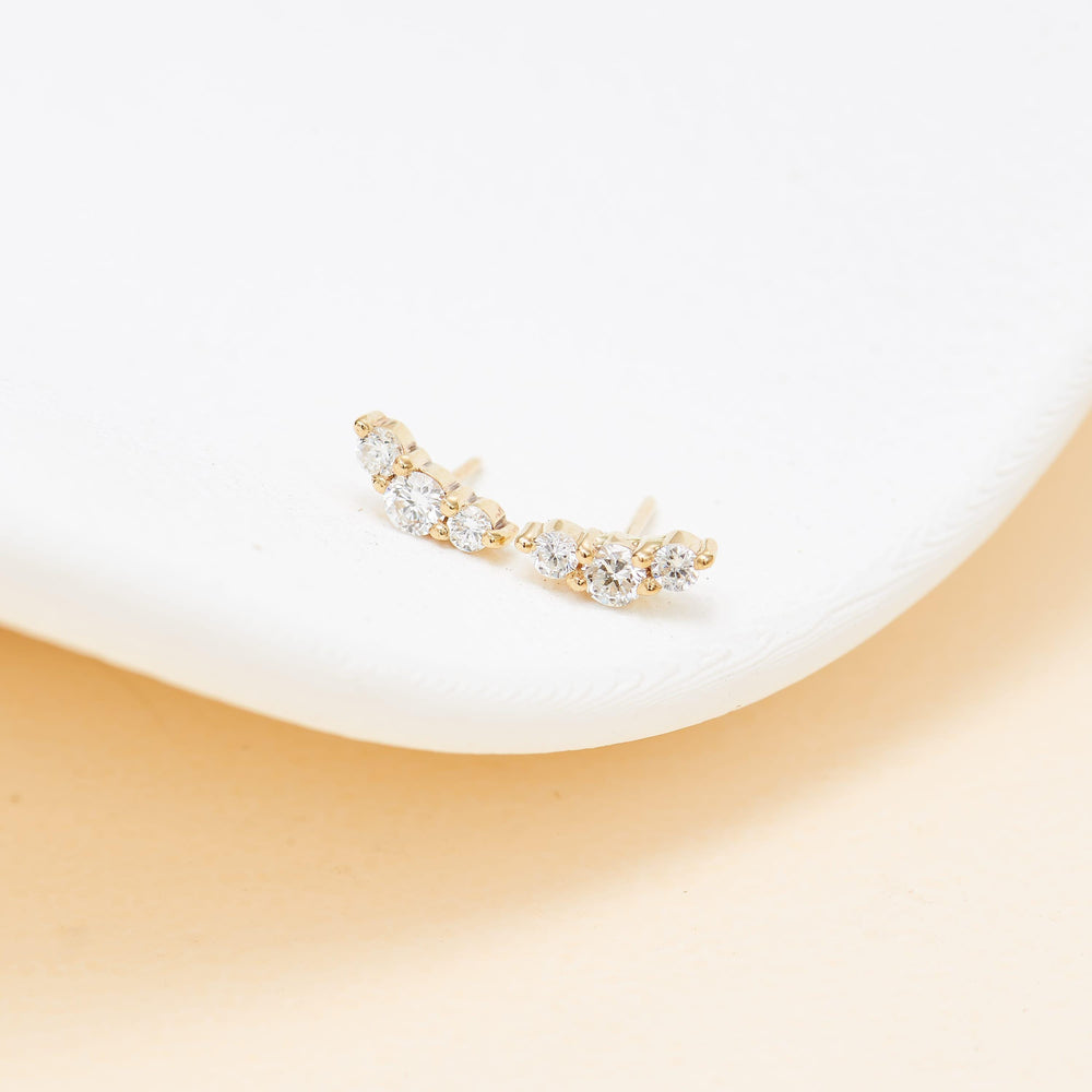 side angle of 14K solid gold lab diamond push pin labret stud earring