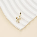 14K Solid Gold Lab Diamond Ribbon Barbell Belly Button Jewelry 14G