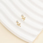 14K Solid Gold Lab Diamond Dangle Bow Tie Threadless Flat Back Earring