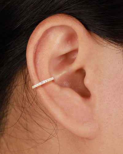 14K Solid Gold Lab Diamond Huggie Clicker Hoop for Helix Conch Cartilage 16G
