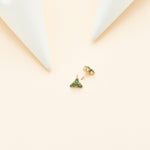 14K Solid Gold Pear Shaped Moss Agate Threadless Flat Back Earring