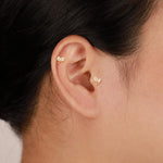 14K Solid Gold Leaf Lab Diamond Push pin Labret: Threadless Flat Back Stud Earring