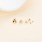 14K Solid Gold Tiny Trinity Ball Threadless Push Pin Flat Back Labret