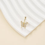 14K Gold Butterfly Belly Ring, Lab Diamond Navel Jewelry, 14G