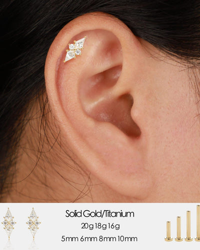 14K Solid Gold Kite Cut Moissanite Flat Back Earring