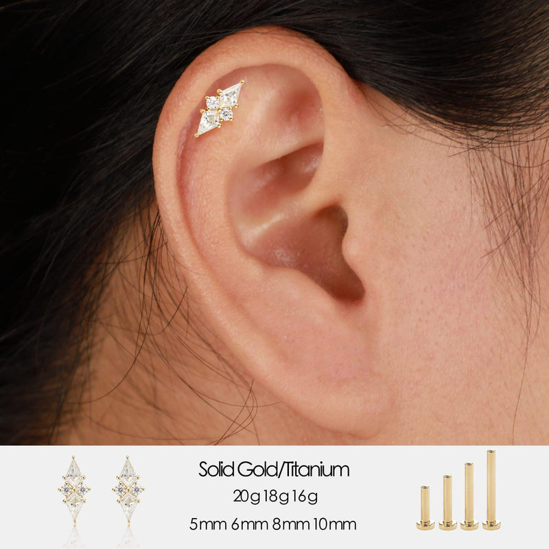 14K Solid Gold Kite Cut Moissanite Flat Back Earring