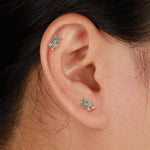 14K Solid Gold Marquise Moss Agate Leaf Cartilage Flat Back Stud Earring