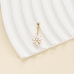14G 14K Solid Gold Lab Diamond Floral Belly Button Ring
