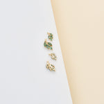 14K Solid Gold Moss Agate Marquise Leaf Threadless Cartilage Flat Back Earring