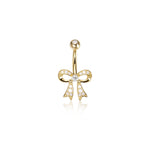 14K Solid Gold Lab Diamond Ribbon Barbell Belly Button Jewelry 14G