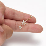 14K Solid Gold Marquise Labs Diamond Flower Dangle Belly Button Ring 14G