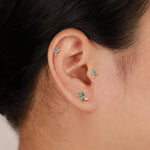 14K Solid Gold Moss Agate Marquise Leaf Threadless Cartilage Flat Back Earring
